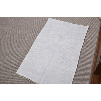 Vintage Gray Handwoven Turkish Oushak Hemp Rug Suitable for Entryway or Living Space