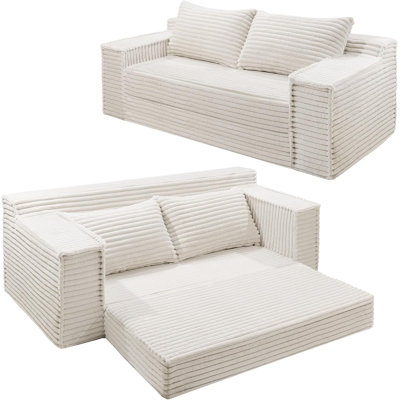 Canapé-lit convertible de 75 pouces, canapé-lit désossé, canapé-lit 2 en 1 pliant avec 2 coussins, canapé-lit escamotable, canapé-lit pour salon, sans assemblage, beige