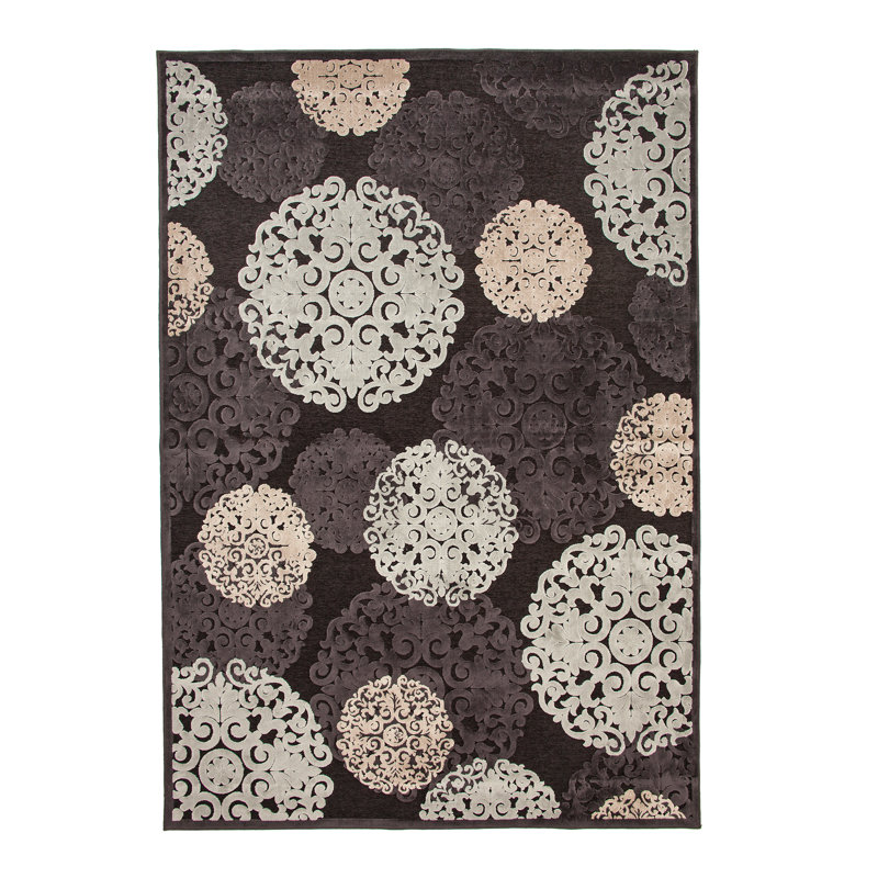 Gris anthracite Dante / ivoire / gris clair Tapis bleu 8 x 10, Rectangle 5 pi 3 po x 7 pi 6 po