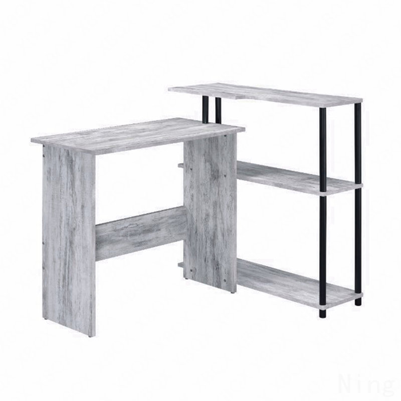 Rectangular Writing Desk, Antique White & Black with Side Shelf