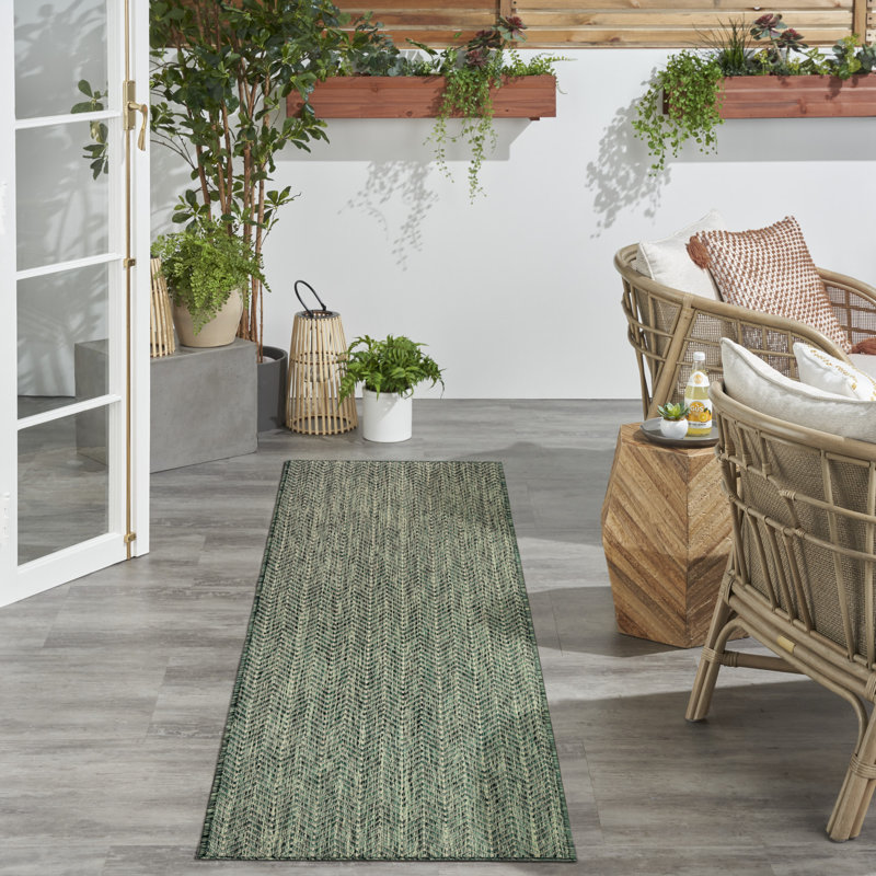 Tapis noir intérieur / extérieur Remmie, Vert, Tapis de couloir 2 pi 2 po x 8 pi