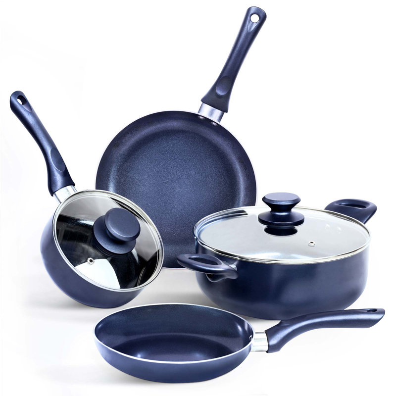 LovoIn 6 Pieces Non-Stick Aluminum Cookware Set, Drill Blue