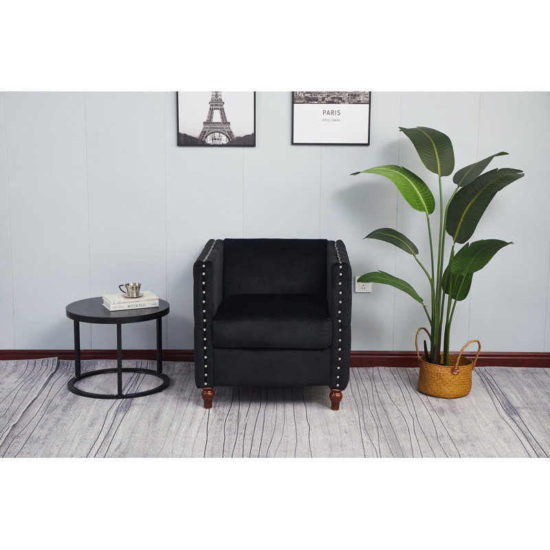 Fauteuil capitonné en velours l 28 po Memphis, Velours noir