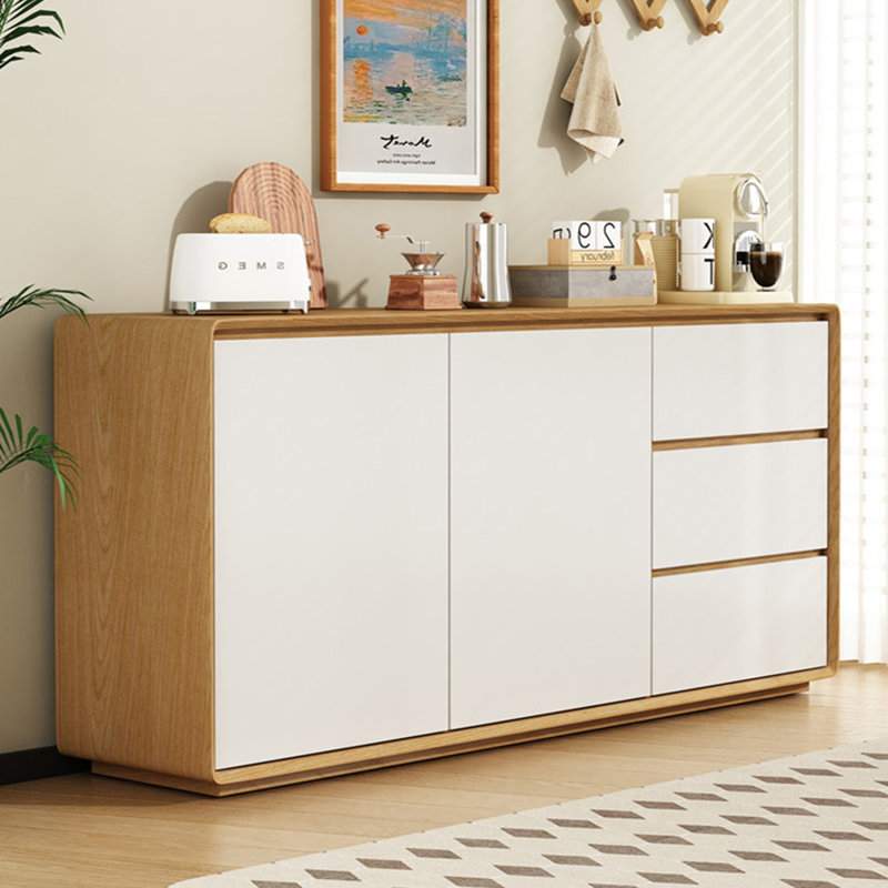 Modern Simple Solid Wood Sideboard, Burlywood/White, 31.49" H x 70.86" W x 15.75" D