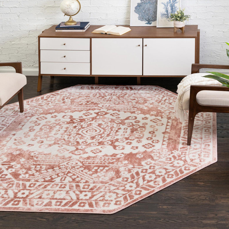 Tapis oriental rose / ivoire Braggs, Octogone 7 pi x 7 pi