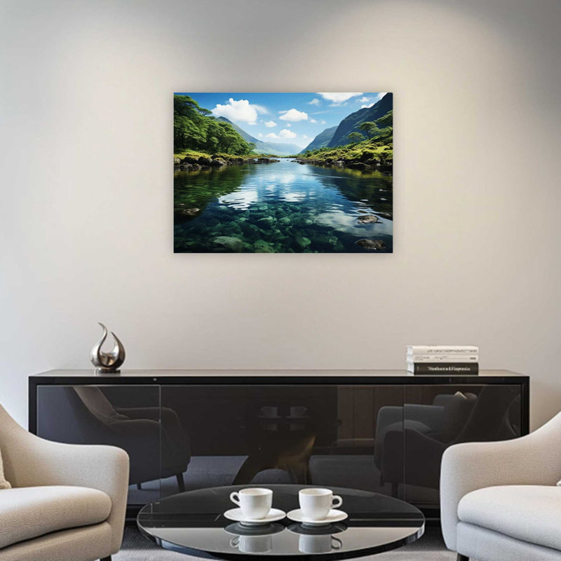 «Green Blue Glimmering Lakes», impression sur toile, art mural de qualité supérieure pour le salon, 24 po x 32 po