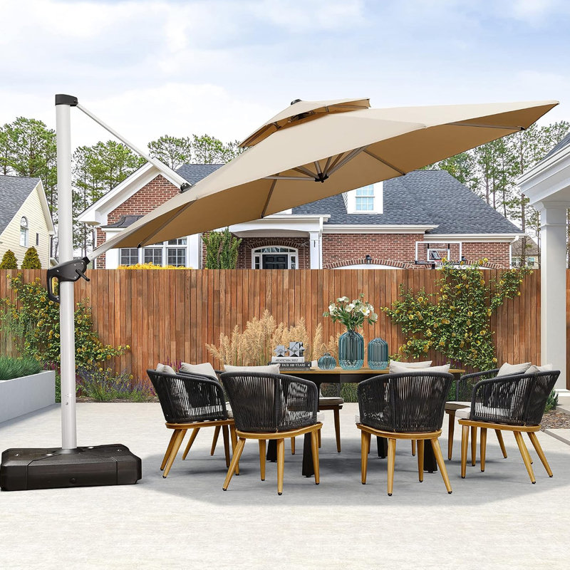 Round Cantilever Parasol with Crank Lift, 158" W x 158" D, Khaki