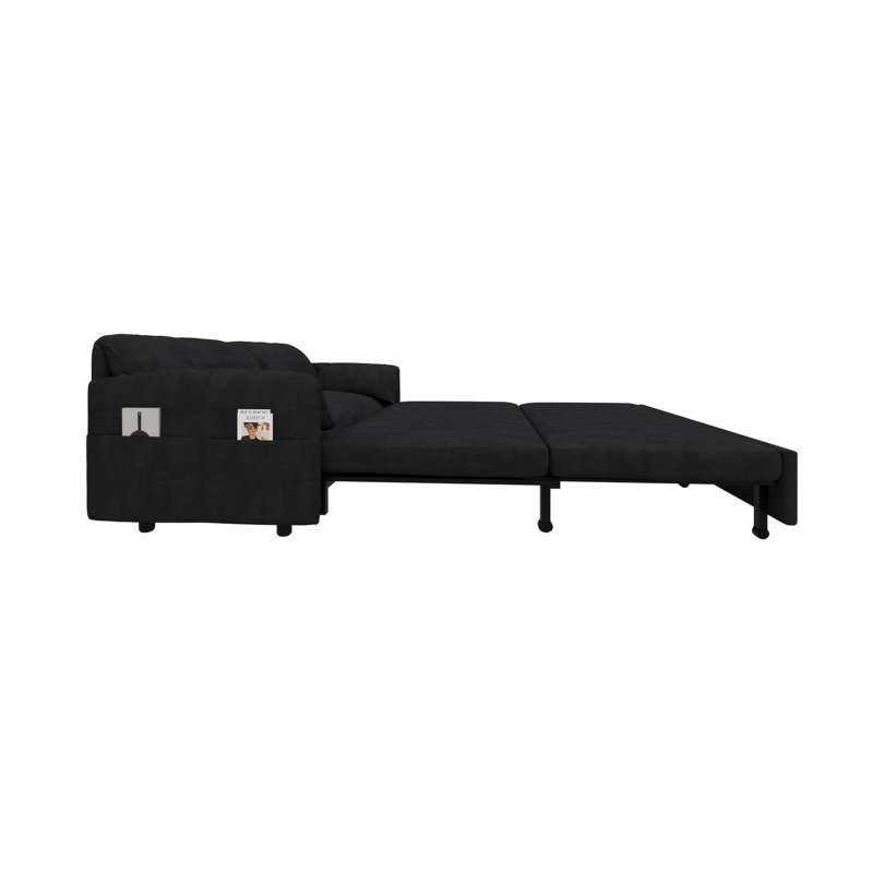 Canapé-lit escamotable avec rangement latéral Canapé-lit convertible 3-en-1, Velours noir