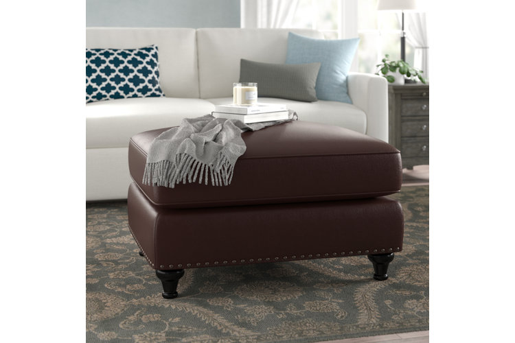 brown leather standard ottoman