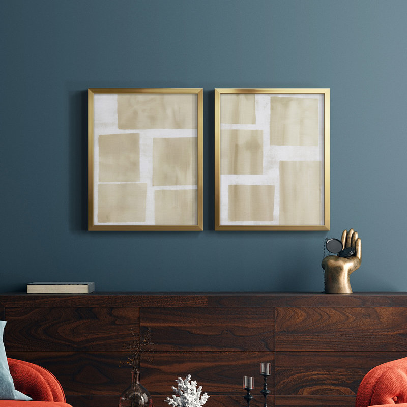 Déplacement de boîtes I - ensemble de 2 cadres photo, H 16 po x l 38 po x P 1,5 po, Papier avec cadre doré
