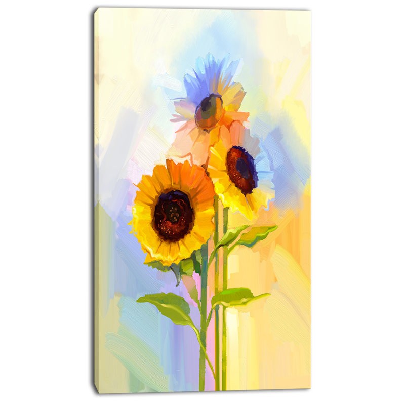 «Yellow Sunflowers with Green Leaves», reproduction d'art sur toile tendue, H 60 po x l 28 po x P 1,5 po