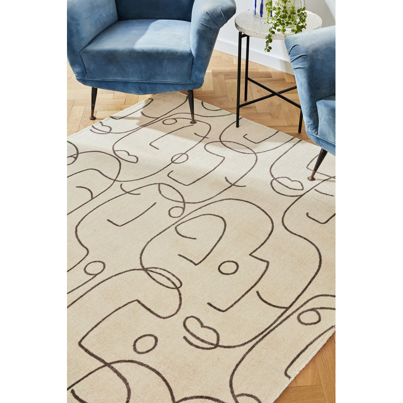 Yulija Hand Woven Wool Abstract Area Rug, Rectangle 5'3" x 7'6"