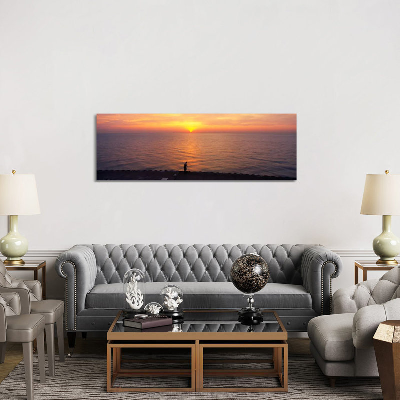 Sunset over a Lake, Lake Michigan, Chicago, Cook County, Illinois, USA 1 Piece Wrapped Canvas Panoramic Wall Art