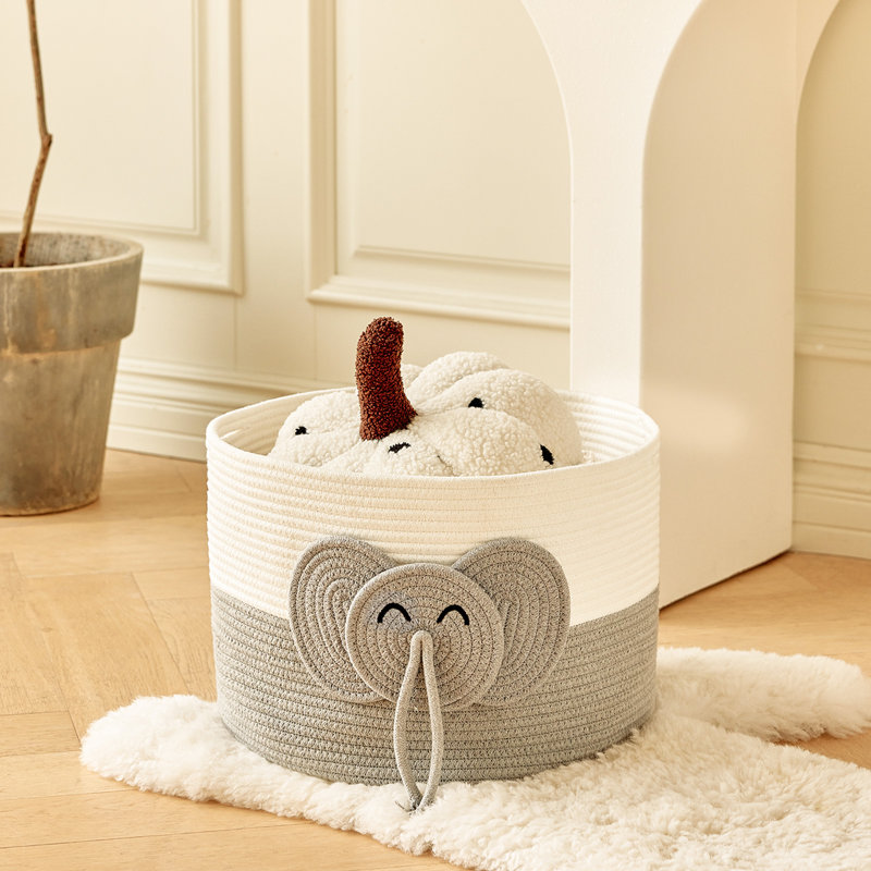 Large Arkle Cotton Rope Basket - Versatile Baby Hamper and Baby Toy Basket, Perfect Basket for Baby Shower Gifts, Stylish Baby Laundry Basket, Round Basket for Children's Storage (15"x15"x11")