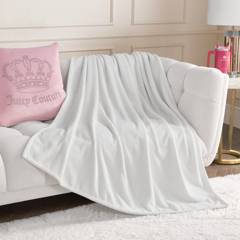 Juicy Couture Solid Plush Throw Blankets, White
