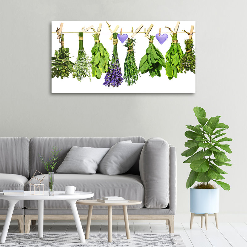 Herbs On A String - No Frame Print, Canvas, 50cm H x 100cm W x 2cm D