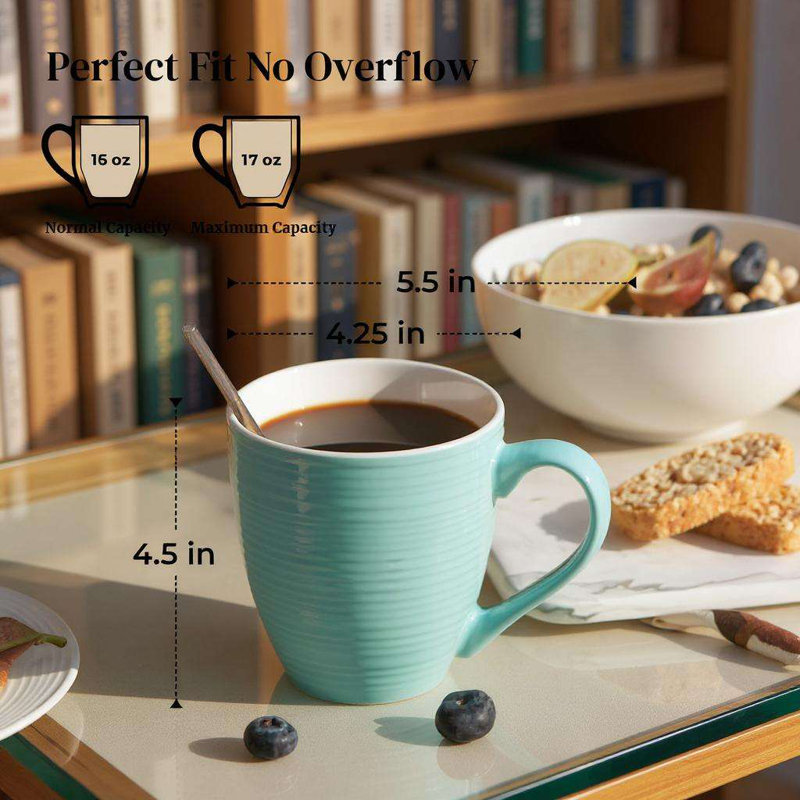 DOWAN 17 Oz Coffee Mugs with Navy Blue Rim, Ceramic Mug Set of 6 for Coffee, Tea, Cocoa