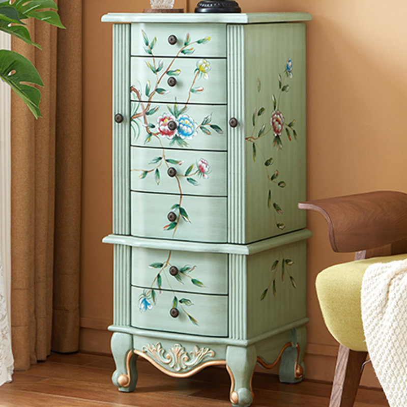 Armoire à bijoux verte verte + bois manufacturé + métaux