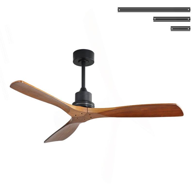 Ventilateur de plafond noir mat 52 pouces avec application et contrôle Alexa, 3 pales en bois de noyer massif, moteur CC réversible silencieux, sans lumière