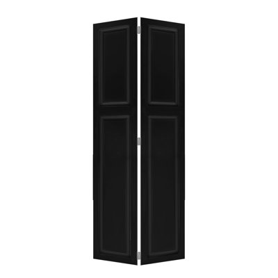 Porte de grange coulissante moderne en panneaux de fibres à densité moyenne noyer noir pliable à 2 panneaux de 96 po x 37 po avec quincaillerie