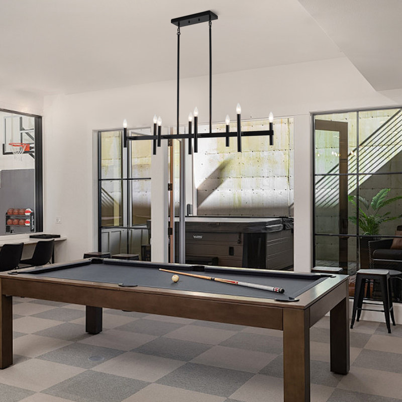 8 - Light Dimmable Industrial Linear Kitchen Island Chandelier With Metal Accents for Pool Table Dining Room, 8 Lights