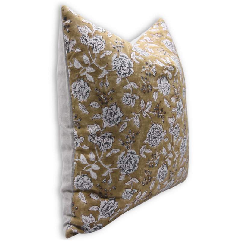 Linen Pillow Cover, Square, 22"H x 22"W, Beige Floral 1