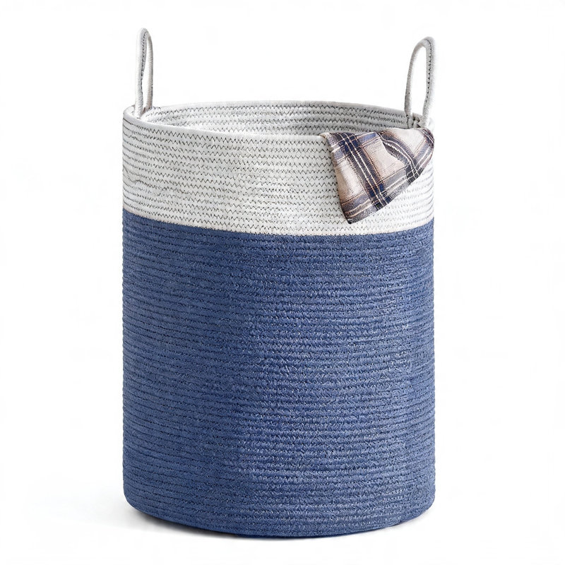 Large Cotton Rope Laundry Hamper(Navy Blue), Navy Blue