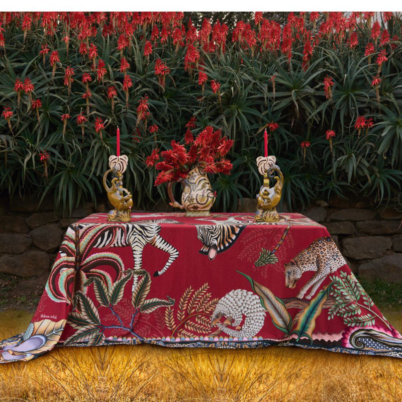 Tablecloth - Pangolin Park - Royal Red - Large - Cotton, 94'' L x 63'' W