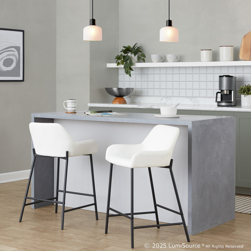 Tabouret, Siège blanc / cadre noir, Tabouret de comptoir (siège d'une hauteur de 24,5