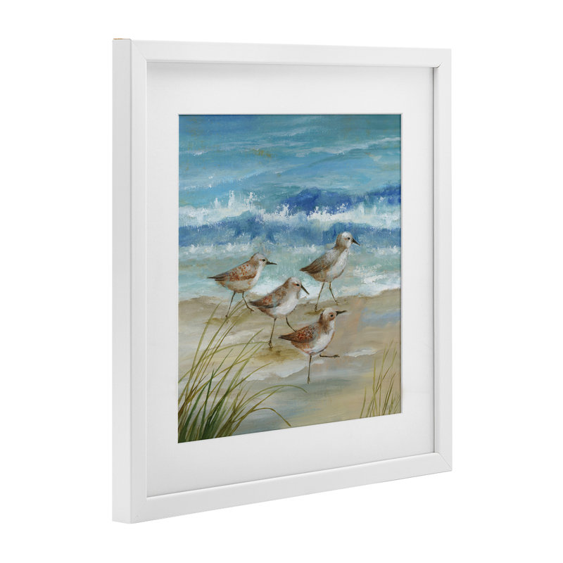 «Sandpiper Gathering View», reproduction encadrée sous verre, conception de Nan, H 13 po x l 13 po, Cadre blanc côtier