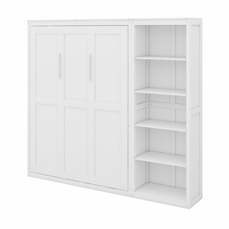 Lit escamotable mural avec tablettes Murphy, Lit double, blanc