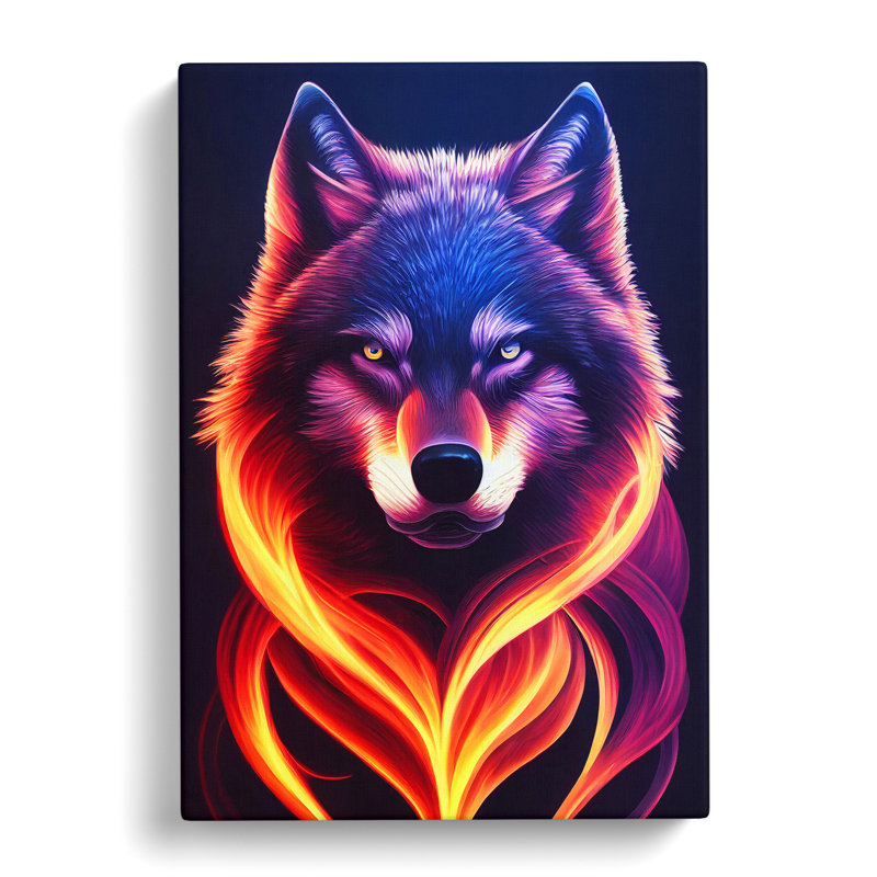 Wolf Flames - Wall Art, Wrapped Canvas, No Matte, 50cm H x 35cm W x 3cm D