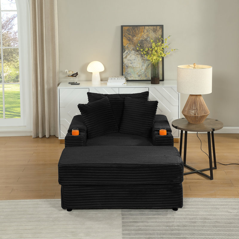 Canapé profond en velours côtelé avec pouf et coussins décoratifs – Canapé moderne et confortable pour se détendre au salon