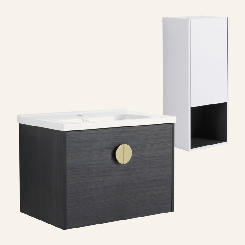 Meuble-lavabo mural 28 po avec lavabo en céramique et armoire latérale, portes à fermeture douce 28 po