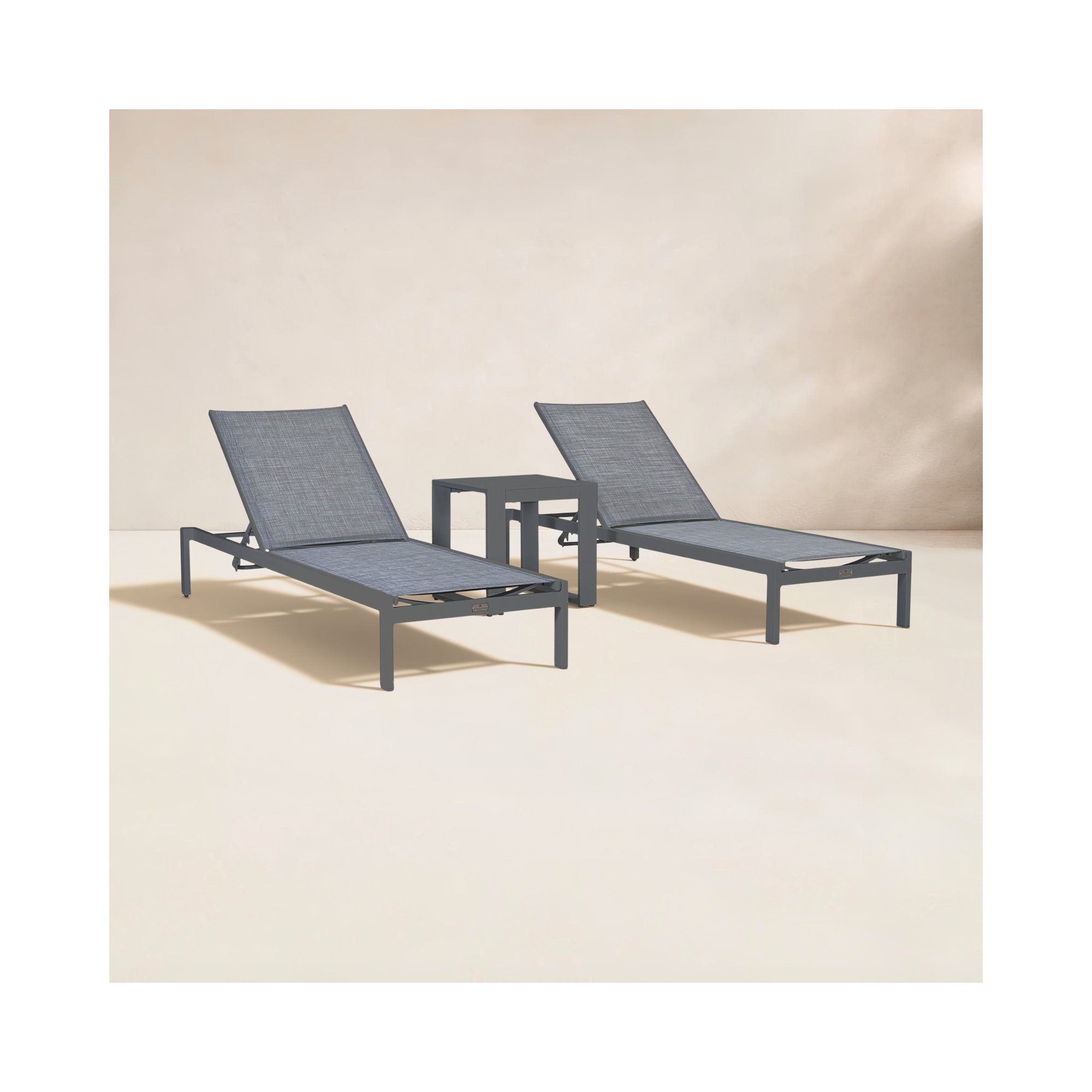 Evelyne 77" Long Reclining Chaise with Table, Slate Frame/Gray Cushion