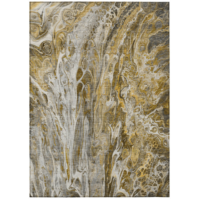 Tapis extérieur lavable abstrait taupe et doré 9 pi x 12 pi brun