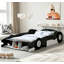 Lit plateforme pleine grandeur en forme de voiture de course avec roues, durable et sécuritaire pour les chambres d'enfants-201235677