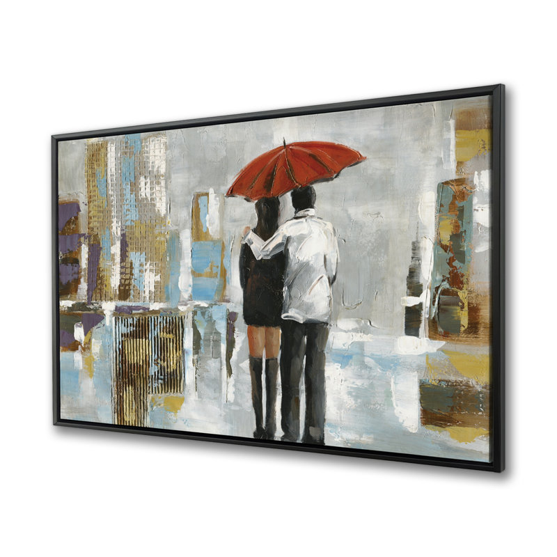 Couple marchant sous un parapluie - art de toile de paysage de rue