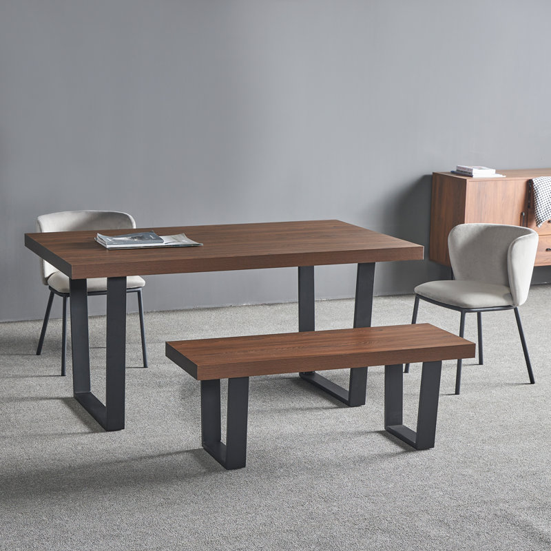 Aarvi 120 cm x 40 cm Concrete Bench with Black Metal Legs, 2 Pieces: Table, Bench, Brown