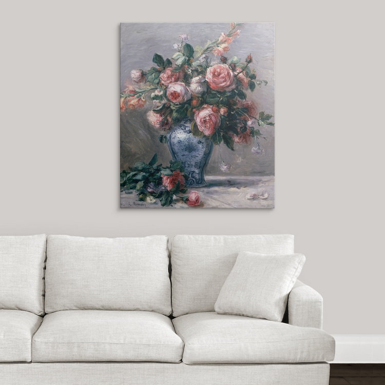 «Vase of Roses» par Pierre-Auguste Renoir, reproduction d'art, H 14 po x l 11 po x P 1,25 po, Toile
