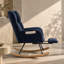 Ensemble chaise berçante et repose-pieds en tissu Teddy bleu foncé, fauteuil d'allaitement à oreilles avec poche de rangement