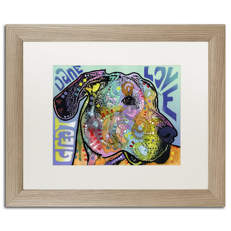 «Great Dane Luv» par Dean Russo, impression encadrée, H 16 po x l 20 po x P 0,5 po, Blanc, Brown Framed