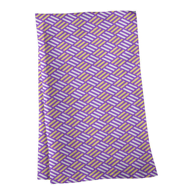Torchon à losanges à rayures, Croisé en coton, Jaune / Mauve