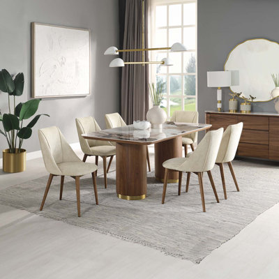 Table de salle à manger rectangulaire 71 po avec plateau en céramique, plateau en céramique et finition noyer 71 po Willene