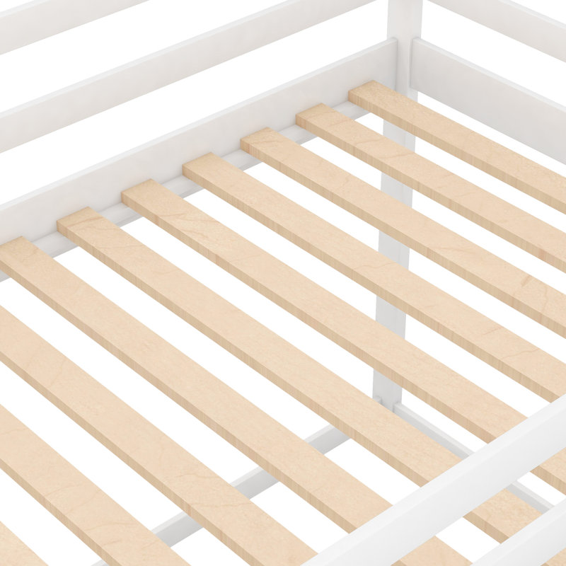 Lit superposé bas simple au-dessus en blanc, style maison - solide et facile à utiliser avec cadre de maison, Blanc