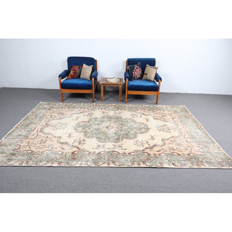 Grand tapis turc anatolien fait à la main en vert froid - Cadeau de décoration de salon de style rétro