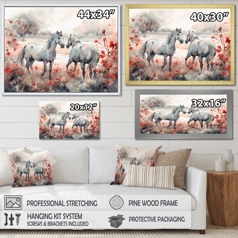 Cheval harmonie sur toile, Cadre doré à une seule photo, H 30 po x l 40 po x P 1,5 po