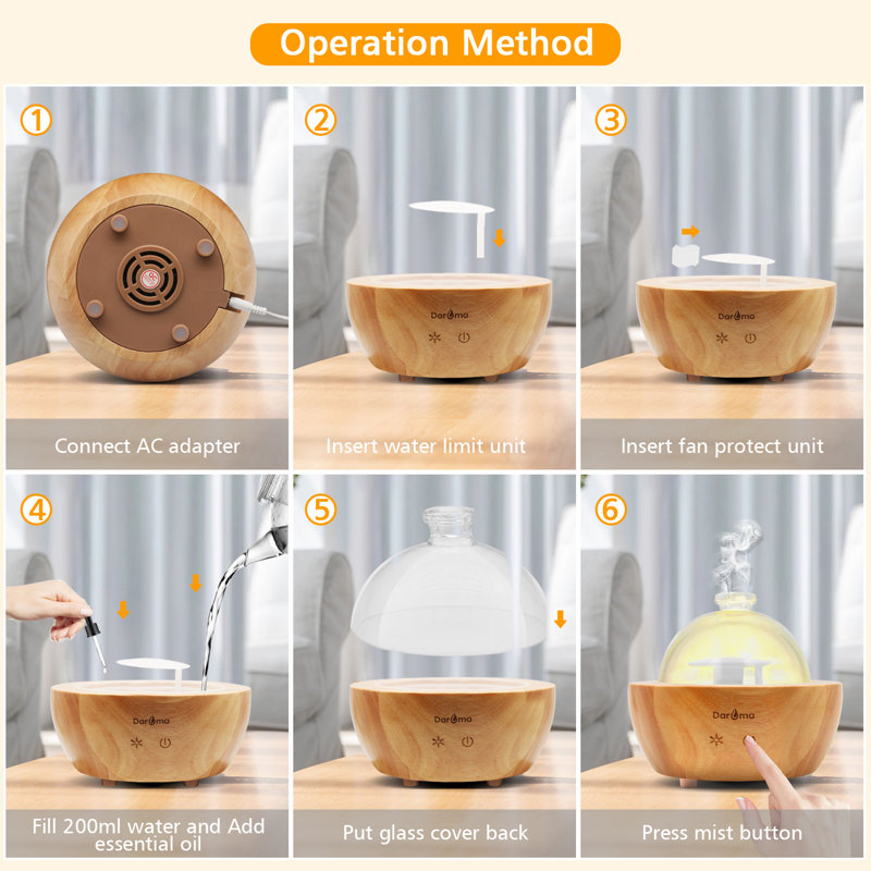 Diffuseur d'huiles essentielles en verre fait à la main et en bois véritable 2025, diffuseur d'aromathérapie, humidificateur d'arôme 200 ml, brume fraîche avec 7 couleurs DEL, arrêt automatique sans eau pour le cadeau de chambre à coucher pour bure