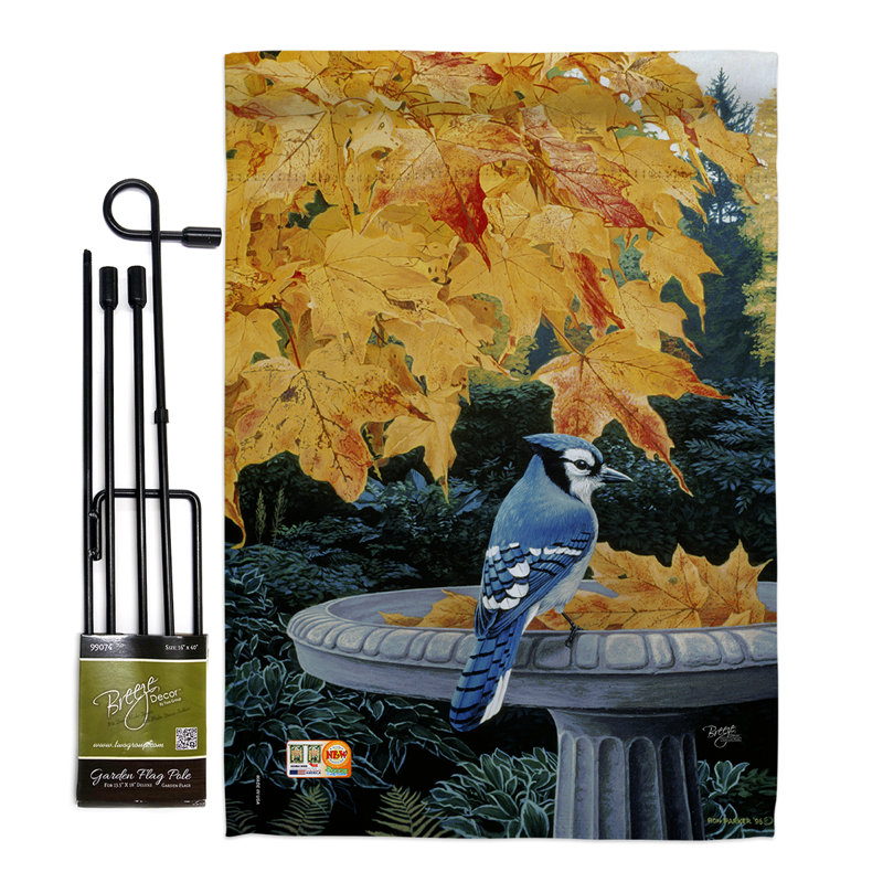 Bain d’oiseaux de jardin d’automne, les oiseaux de jardin sont des oiseaux en polyester de 2 côtés 18,5 x 13 po. ensemble de drapeau