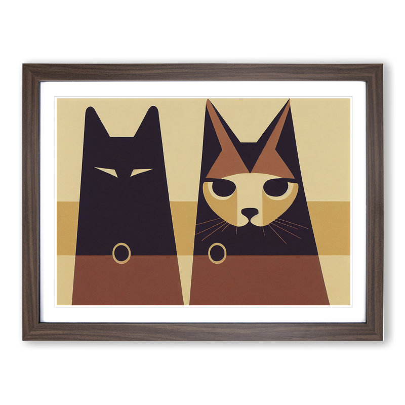 Two Abstract Cats Vol.6 - Framed Print, 25cm H x 34cm W x 2cm D, Walnut  Framed